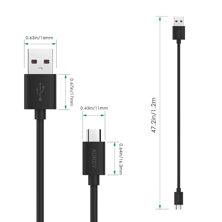 AUKEY 3.9ft 3pcs/set Sync Charge Micro USB Cables for Samsung Huawei CB-D10 - Black-4