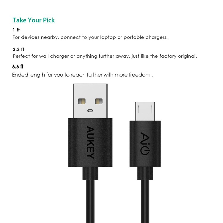AUKEY 5pcs/set Sync Charge Micro USB Cables for Samsung Huawei CB-D5 - Black-2
