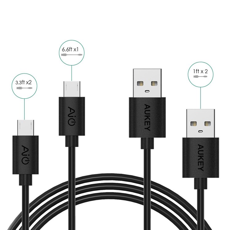 AUKEY 5pcs/set Sync Charge Micro USB Cables for Samsung Huawei CB-D5 - Black-7