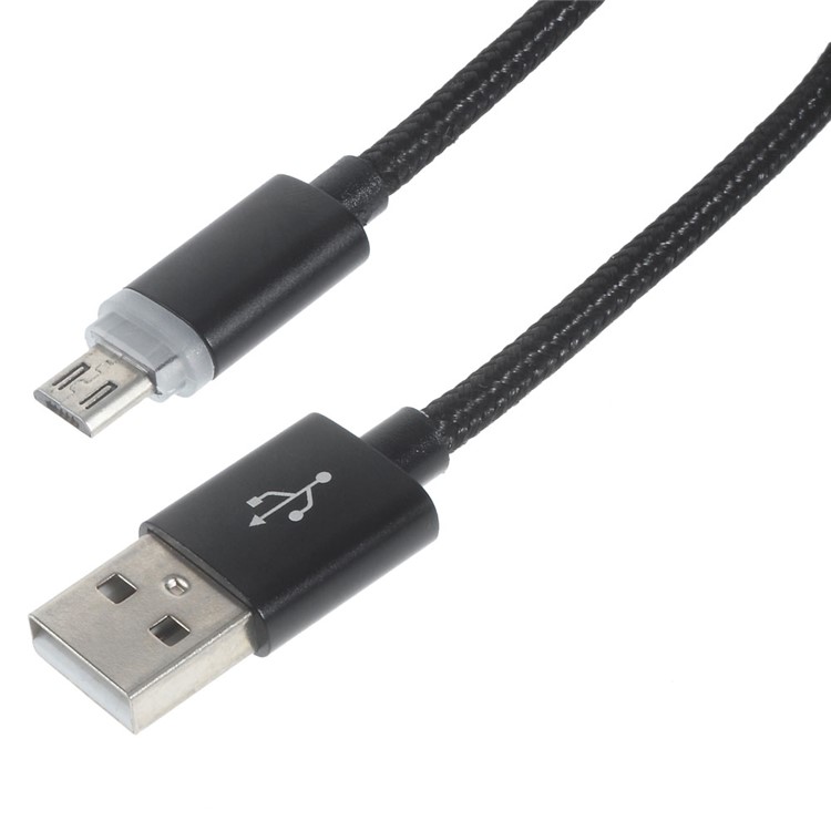 1M LED Light Braided Data Sync Charging Micro USB Cable for Samsung HTC Huawei - Black-1