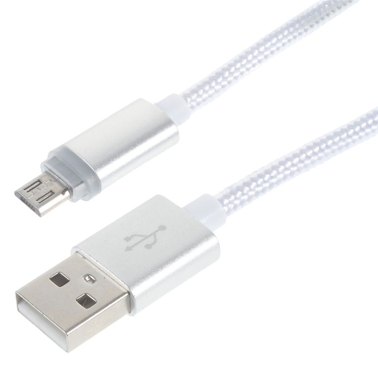 1M LED Light Braided Micro USB Cable Data Sync Charging for Samsung HTC Huawei - White-1