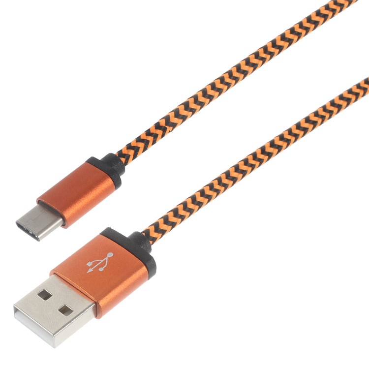 Dual-color Woven USB Type-C Charge Sync Cable for Xiaomi Mi 5/New Macbook - Orange-1