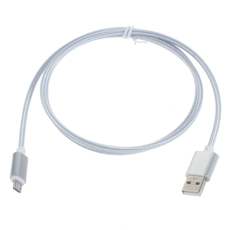 2m Woven Micro USB Data Sync Charge Cable for Samsung LG HTC Huawei etc - Silver Color-2