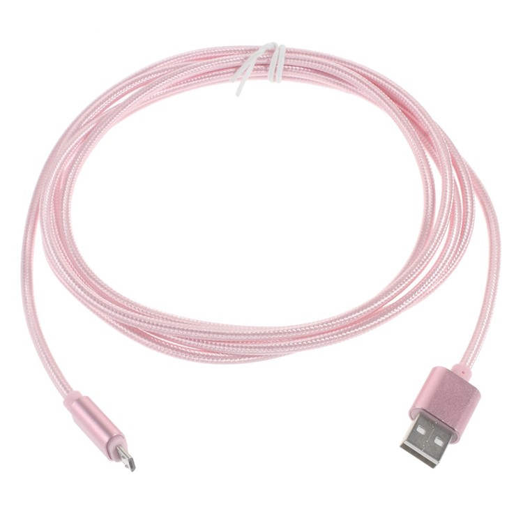 1M Woven Pattern Micro USB Data Sync Charging Cord for Samsung HTC Huawei - Pink-2
