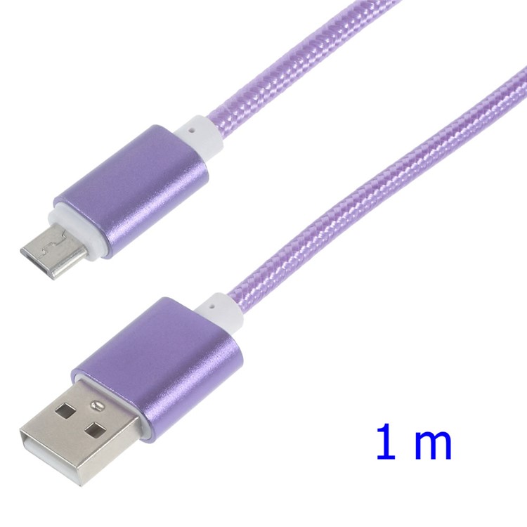 1M Woven Pattern Micro USB Data Sync Charging Cable for Samsung HTC Huawei - Purple-1