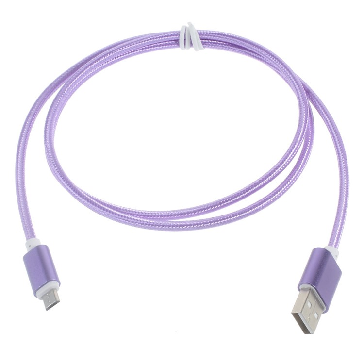 1M Woven Pattern Micro USB Data Sync Charging Cable for Samsung HTC Huawei - Purple-2