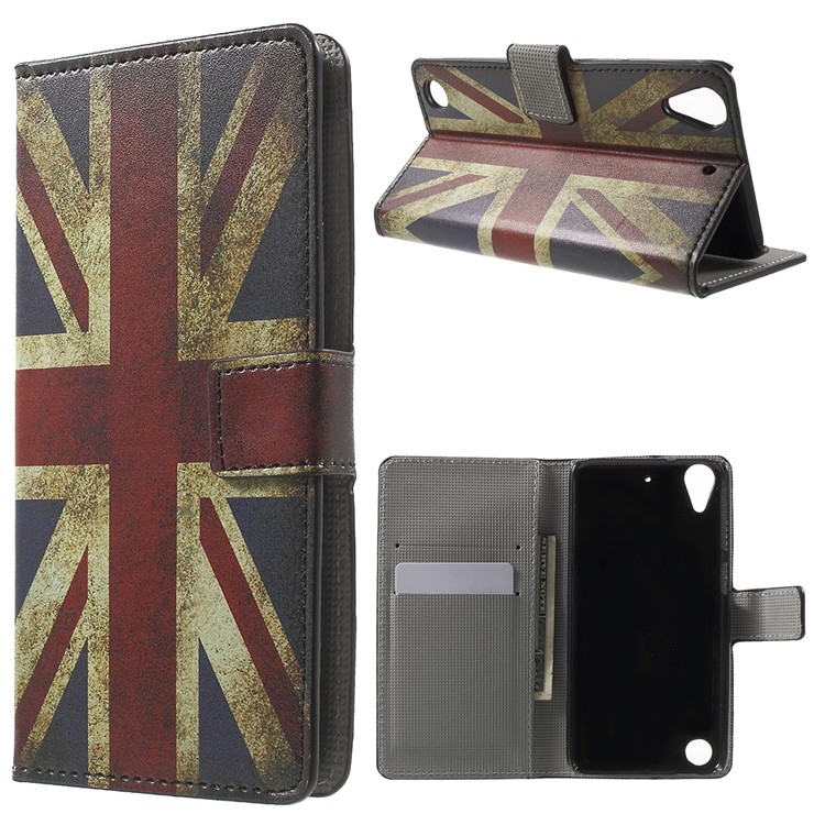 Leather Wallet Case for HTC Desire 530/630 with Stand - Retro UK Flag-1