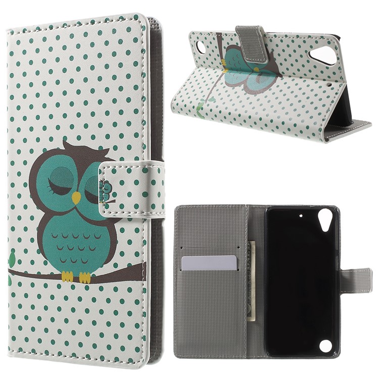 Leather Card Slot Case for HTC Desire 530/630 with Stand - Dozing Owl-1