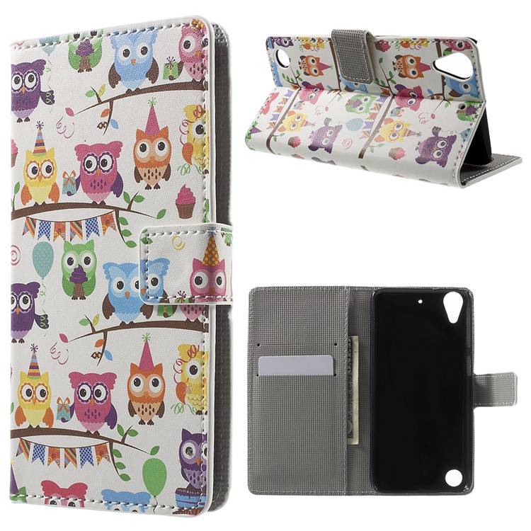 Leather Wallet Case for HTC Desire 530/630 with Stand - Owl Family-1