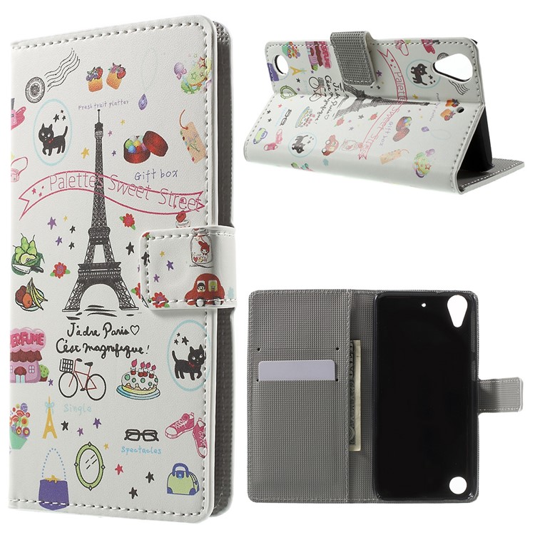 Leather Wallet Case for HTC Desire 530/630 with Stand - Palettes Sweet Street-1