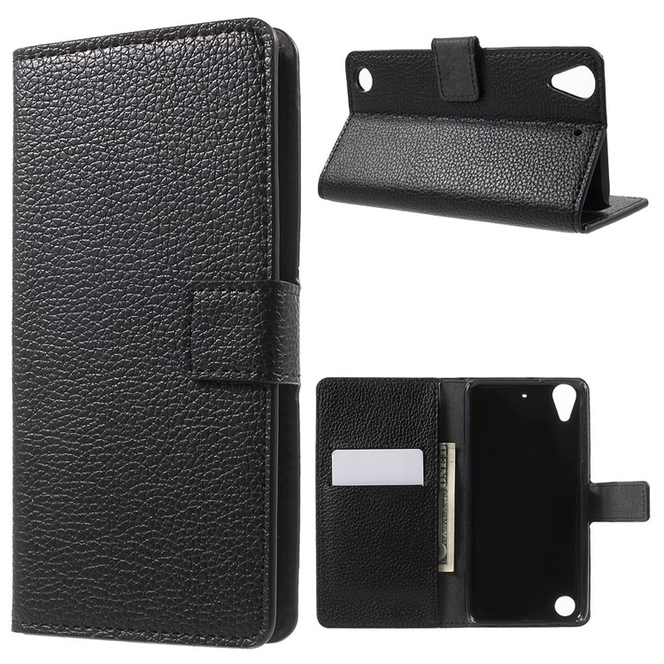 Litchi Skin Wallet Leather Stand Case for HTC Desire 530/630 - Black-1