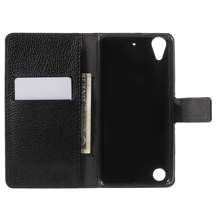 Litchi Skin Wallet Leather Stand Case for HTC Desire 530/630 - Black-4