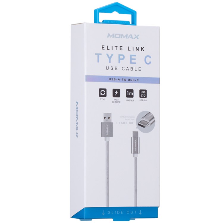 MOMAX Elite Link 1M Type-C USB Sync Charging Cable Braided Cord - Silver Color-10