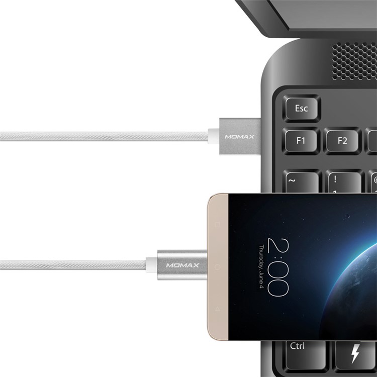 MOMAX Elite Link 1M Type-C USB Sync Charging Cable Braided Cord - Silver Color-8