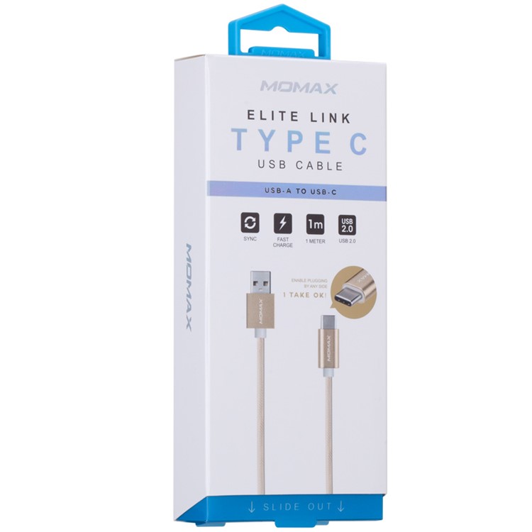 MOMAX Elite Link 1M Type-C USB Sync Charging Cable Braided Cord - Gold Color-10