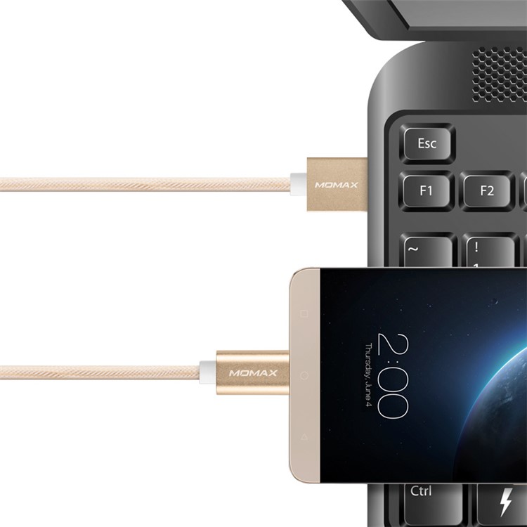 MOMAX Elite Link 1M Type-C USB Sync Charging Cable Braided Cord - Gold Color-8