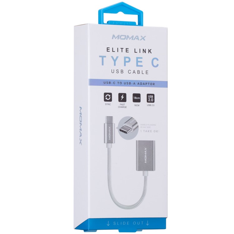 MOMAX Elite Link USB Type-C to Type-A Female Sync Charge Cable with OTG - Silver Color-11