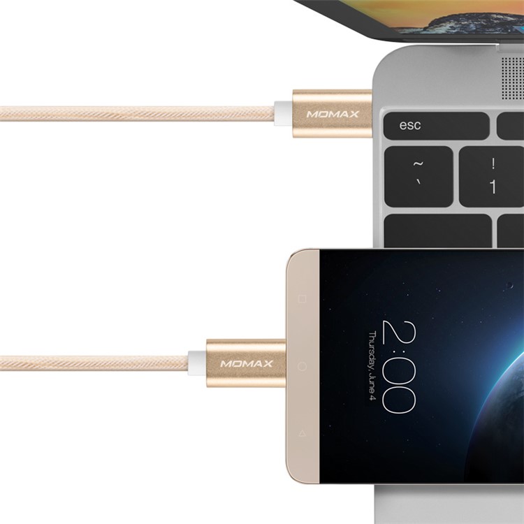 MOMAX Elite Link Type-C Male to Male USB Data Charge Cable Braided Cord 1M - Gold Color-7