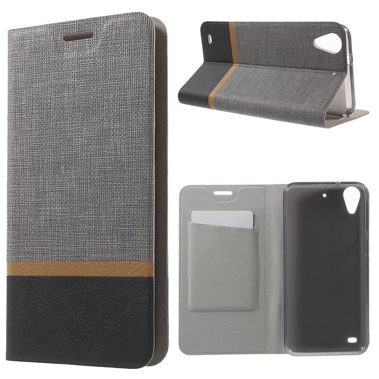 Cross Texture Leather Card Holder Shell Cover for HTC Desire 530 - Grey-1