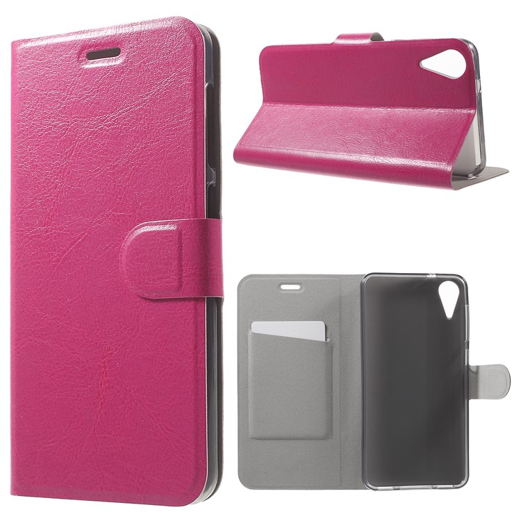 Crazy Horse Card Holder Leather Shell for HTC Desire 825 - Rose-1