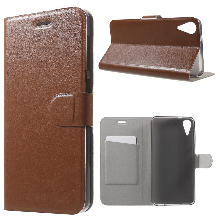 Crazy Horse Card Holder Leather Phone Cover for HTC Desire 825 - Brown-1