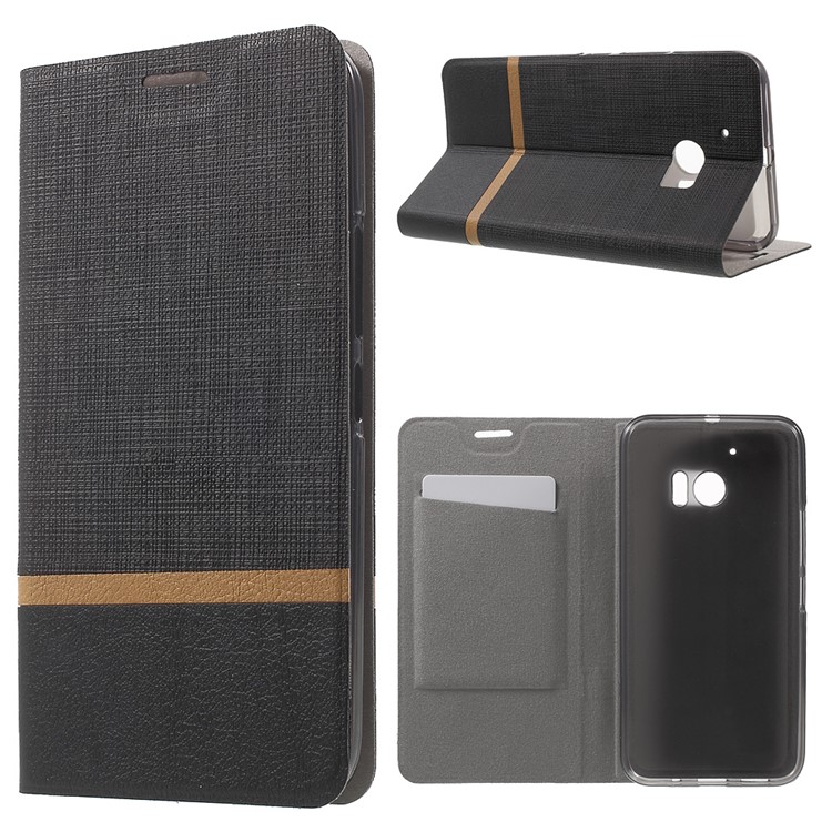Cross Texture Card Holder Leather Case for HTC 10 with Manganese Steel Sheet - Black-1