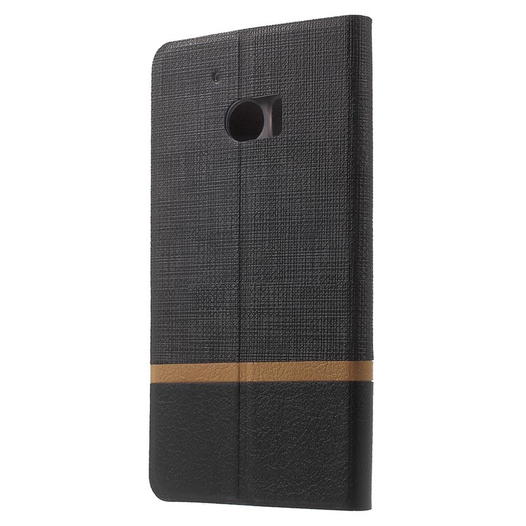 Cross Texture Card Holder Leather Case for HTC 10 with Manganese Steel Sheet - Black-2