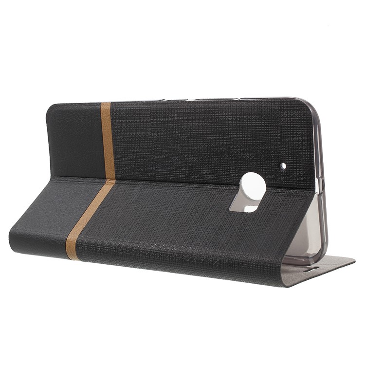Cross Texture Card Holder Leather Case for HTC 10 with Manganese Steel Sheet - Black-3