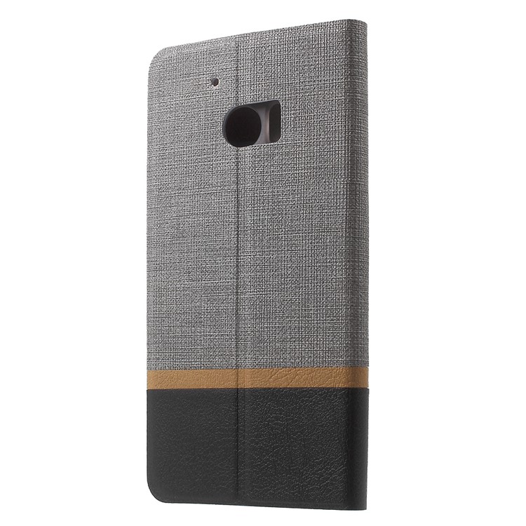 Cross Texture Card Holder Leather Cover for HTC 10 with Manganese Steel Sheet - Grey-2