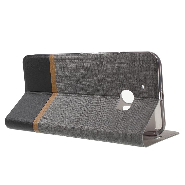Cross Texture Card Holder Leather Cover for HTC 10 with Manganese Steel Sheet - Grey-3