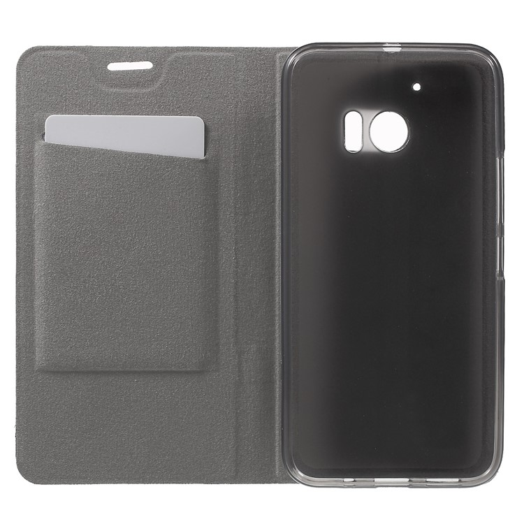 Cross Texture Card Holder Leather Cover for HTC 10 with Manganese Steel Sheet - Grey-4