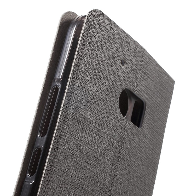 Cross Texture Card Holder Leather Cover for HTC 10 with Manganese Steel Sheet - Grey-6