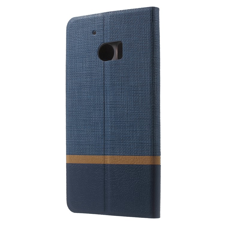 Cross Texture Stand Leather Shell for HTC 10 with Manganese Steel Sheet - Dark Blue-2