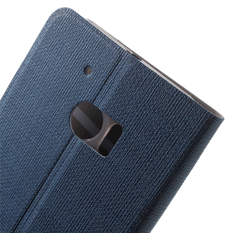 Cross Texture Stand Leather Shell for HTC 10 with Manganese Steel Sheet - Dark Blue-6