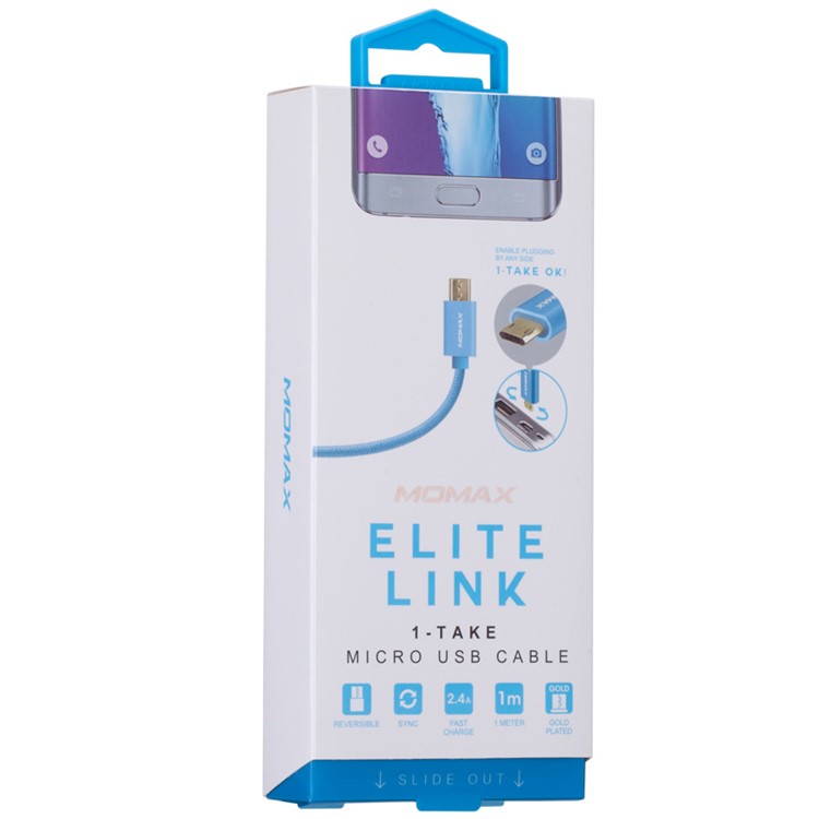 MOMAX Elite Woven 1M Reversible Micro USB Charging Data Cable for Samsung Sony HTC - Blue-10