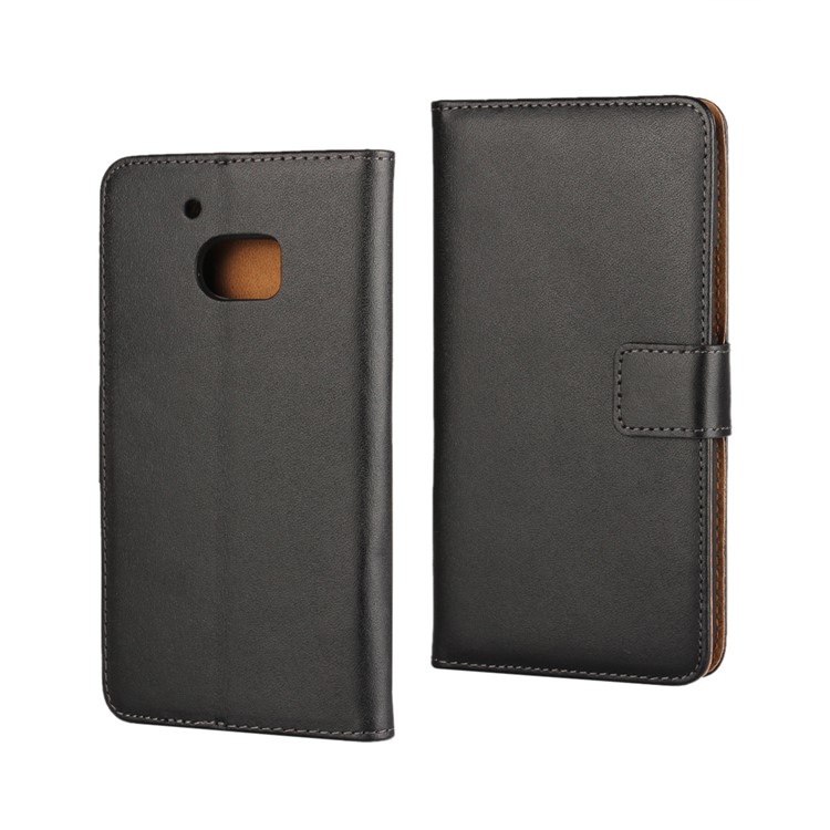 Genuine Split Leather Wallet Case Stand for HTC 10 / 10 Lifestyle - Black-1