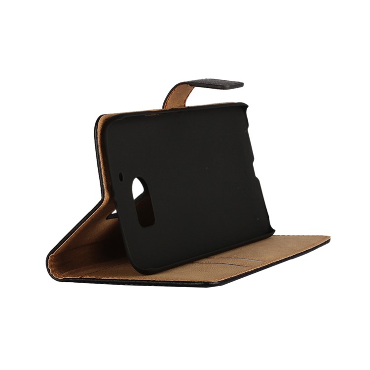 Genuine Split Leather Wallet Case Stand for HTC 10 / 10 Lifestyle - Black-2