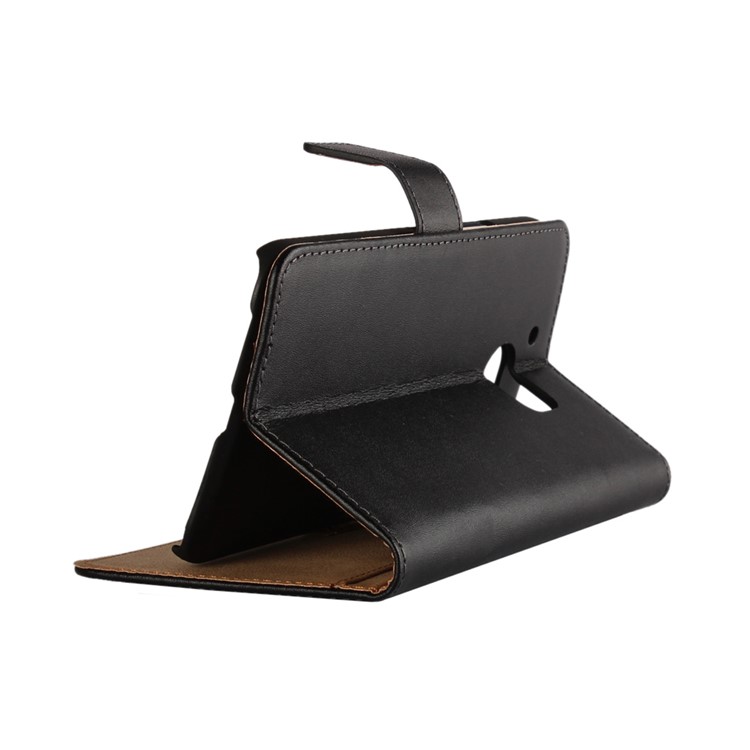 Genuine Split Leather Wallet Case Stand for HTC 10 / 10 Lifestyle - Black-3