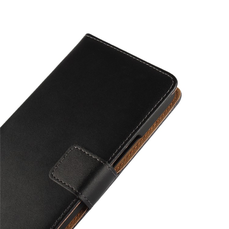 Genuine Split Leather Wallet Case Stand for HTC 10 / 10 Lifestyle - Black-5