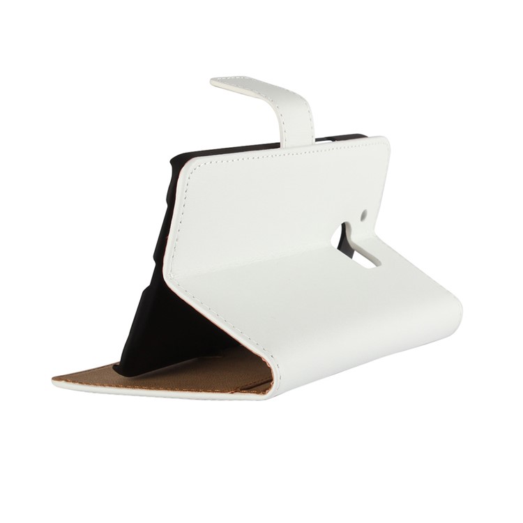Genuine Split Leather Wallet Cover Stand for HTC 10 / 10 Lifestyle - White-2