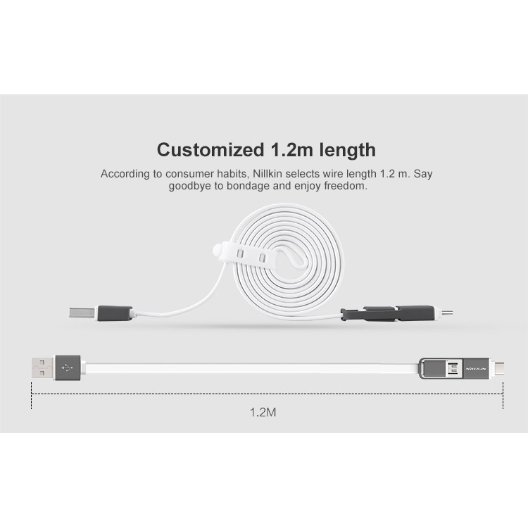 NILLKIN Plus 120cm USB 2.0 Type-C Charger Data Sync Flat Cable for Huawei P9/LG G5 - White-8