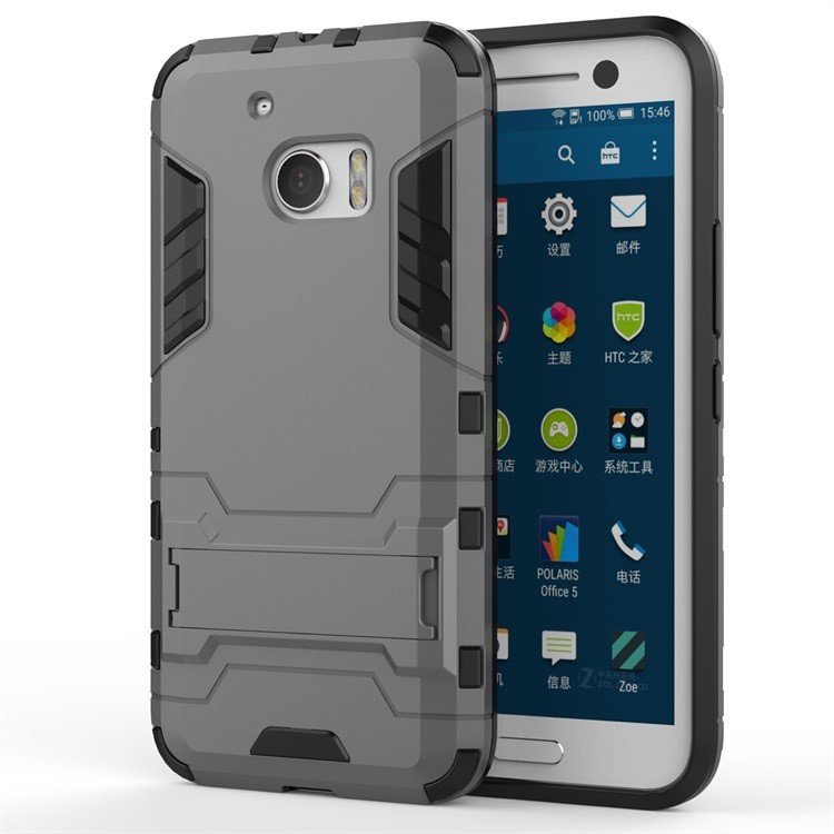 PC TPU Hybrid Protective Cover for HTC 10/10 Lifestyle with Kickstand - Grey-1