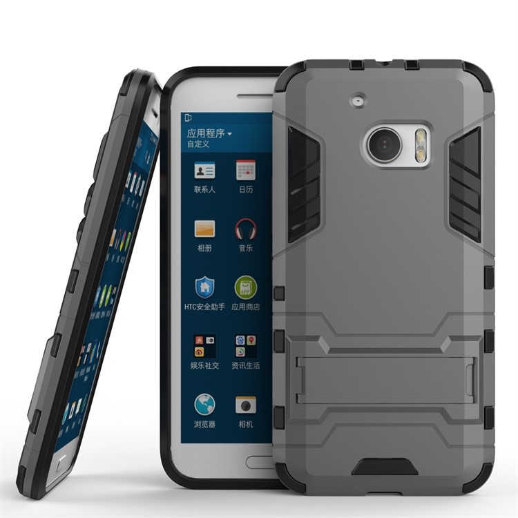 PC TPU Hybrid Protective Cover for HTC 10/10 Lifestyle with Kickstand - Grey-2