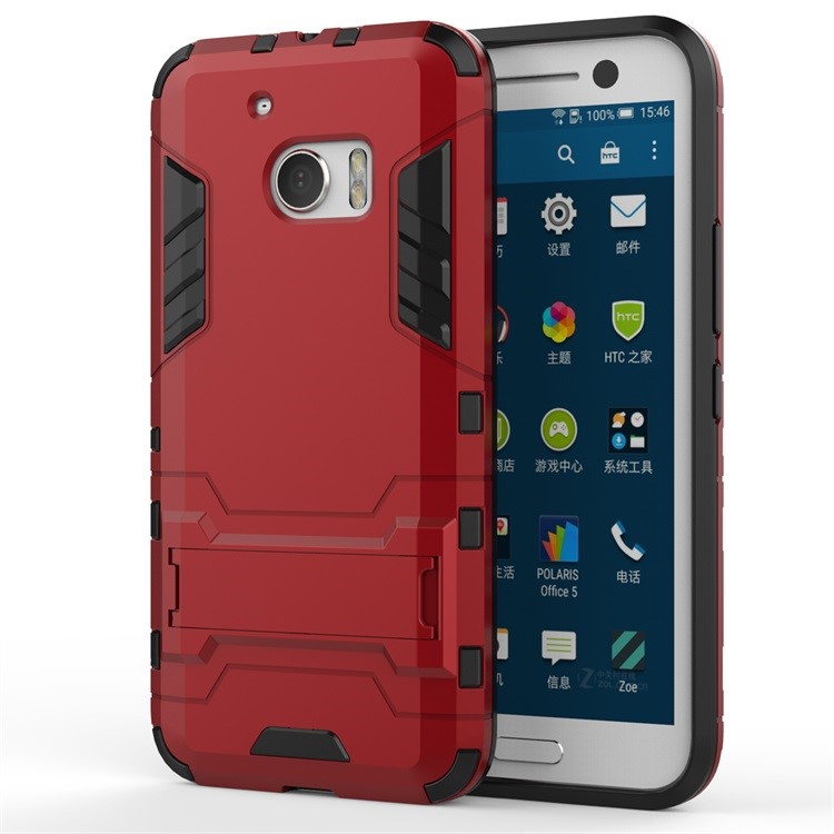 PC TPU Hybrid Phone Back Cover for HTC 10/10 Lifestyle with Kickstand - Red-1