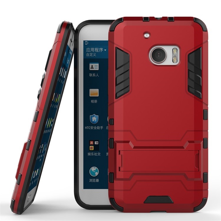 PC TPU Hybrid Phone Back Cover for HTC 10/10 Lifestyle with Kickstand - Red-2