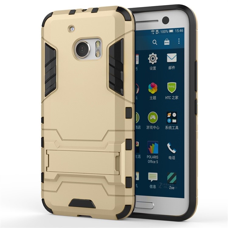 PC TPU Hybrid Back Case for HTC 10/10 Lifestyle with Kickstand - Gold-1