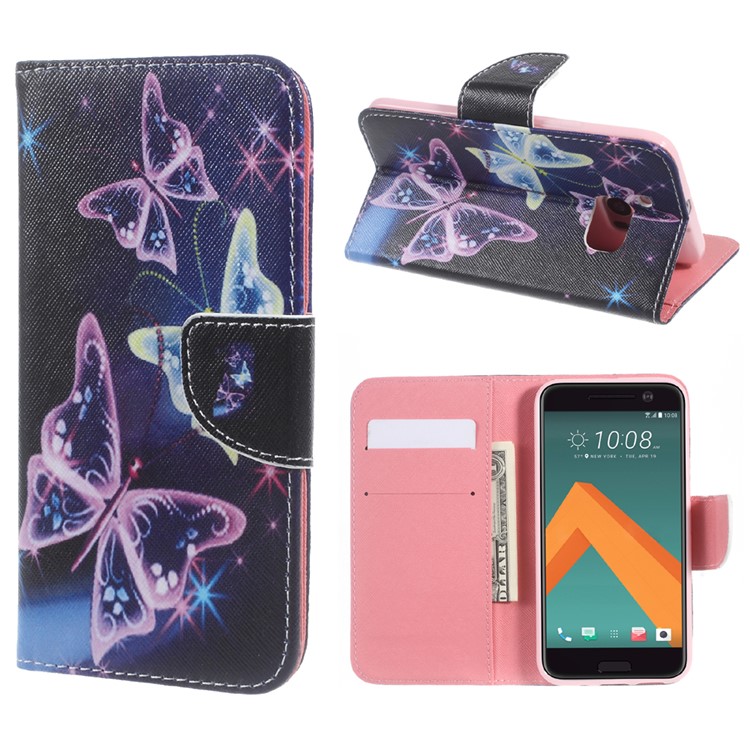 Wallet Stand Leather Flip Shell for HTC 10 / 10 Lifestyle - Translucent Butterfly-1