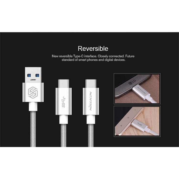 NILLKIN Elite Type-C to USB 3.0 Braided Cable for LG G5/Xiaomi Mi 5/HTC 10 - Silver Color-6