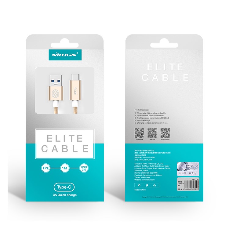 NILLKIN Elite Type-C to USB 3.0 Braided Cable for LG G5/Xiaomi Mi 5/HTC 10 - Gold Color-10