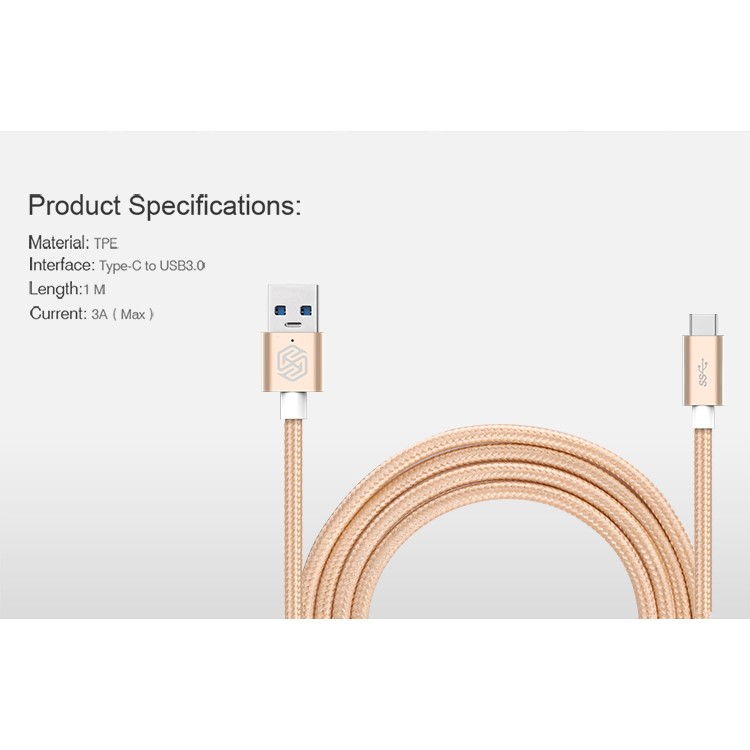 NILLKIN Elite Type-C to USB 3.0 Braided Cable for LG G5/Xiaomi Mi 5/HTC 10 - Gold Color-7